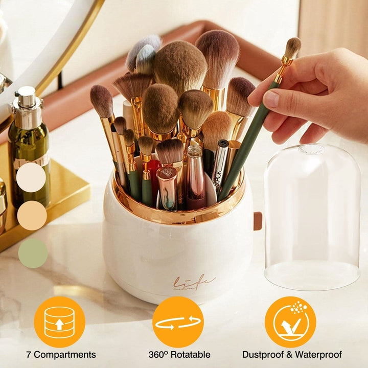 360  Rotating Makeup Brush Holder with Lid Makeup Organizer Image 9