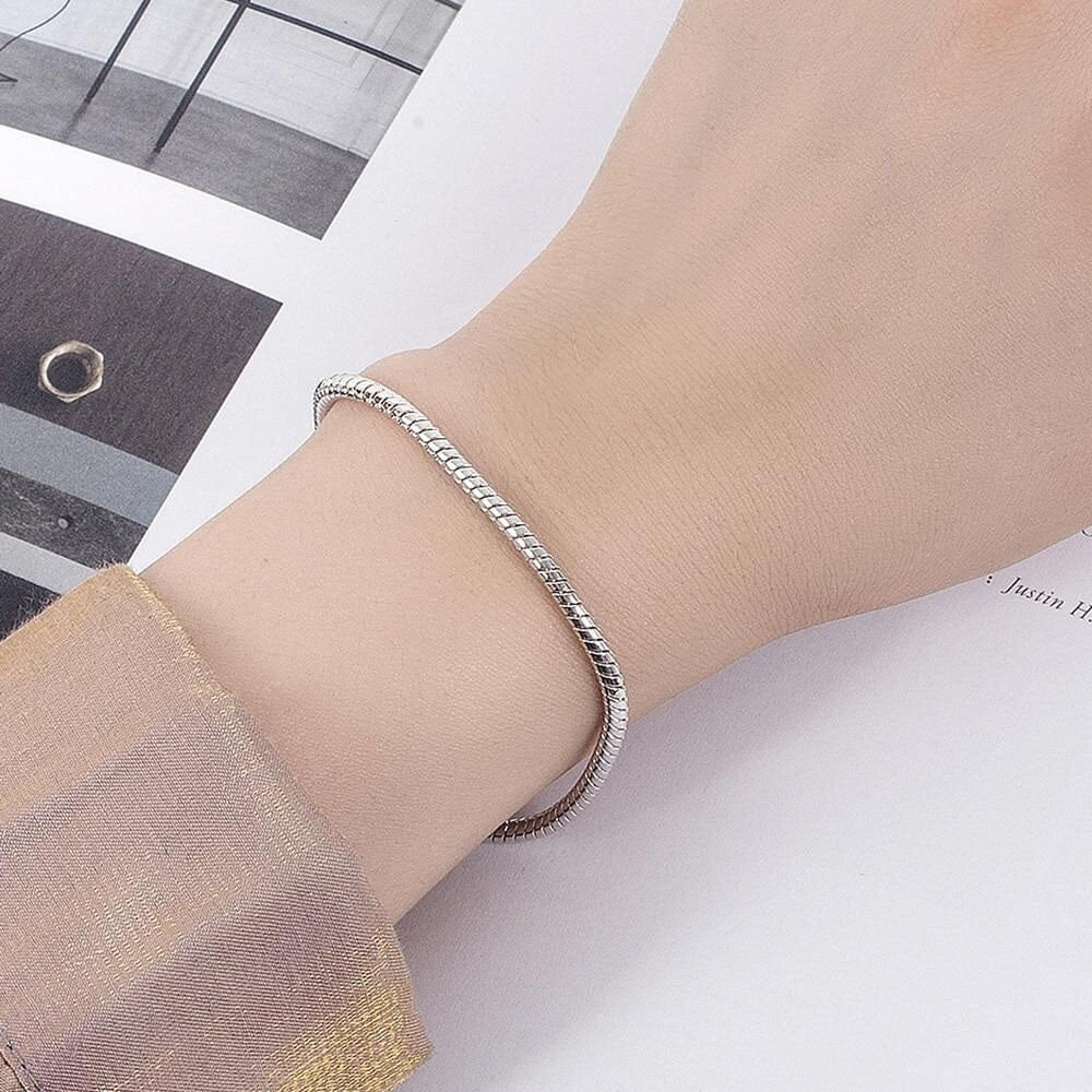 3.5MM Solid 925 Sterling Silver Italian Round Snake Chain Bracelet Made in Italy Image 2