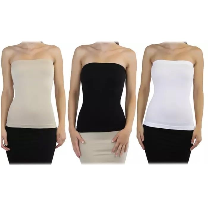 3-Pack: Sleek and Slimming Womens Tube Tops Image 1