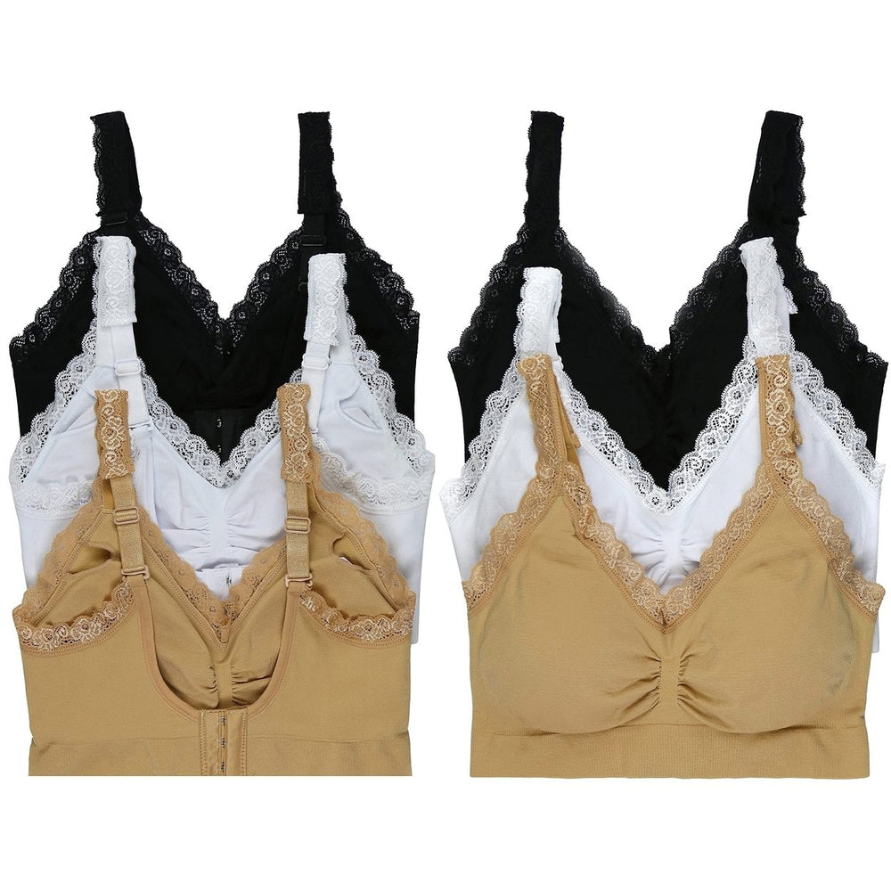 3-Pack: ToBeInStyle Womens Classic Adjustable U-Back Lace Trim Bralette Image 2