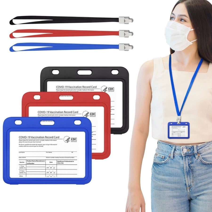 3-Pack: Waterproof Hard Case CDC Vaccination Card Holder With Lanyards Image 1