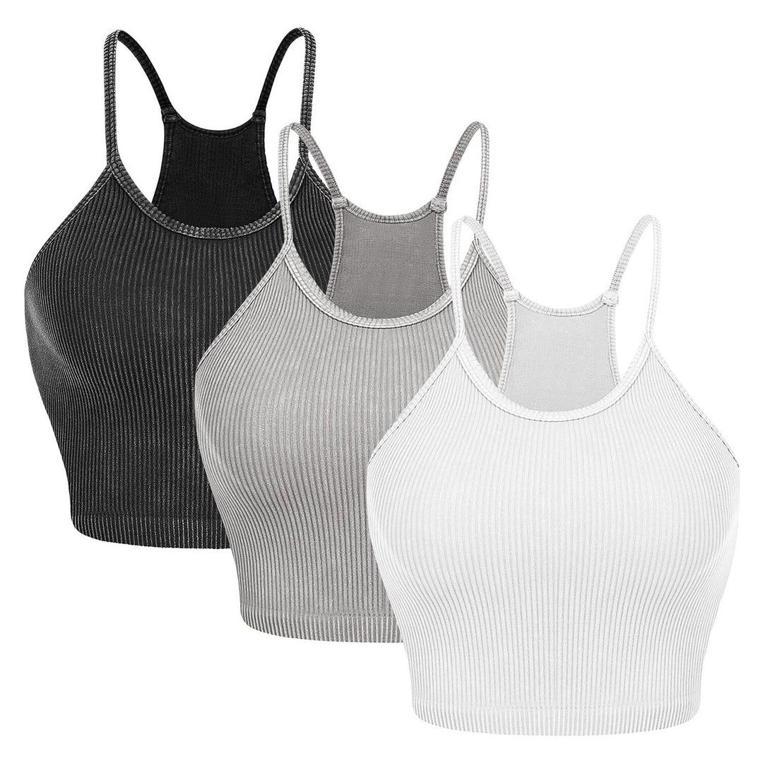 3-Pack: Women Crop Basic Tank Top Ribbed Knit Sleeveless Image 2