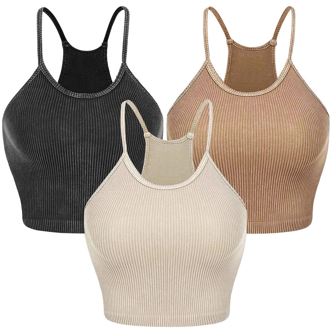 3-Pack: Women Crop Basic Tank Top Ribbed Knit Sleeveless Image 3