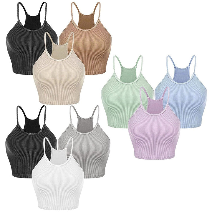 3-Pack: Women Crop Basic Tank Top Ribbed Knit Sleeveless Image 4