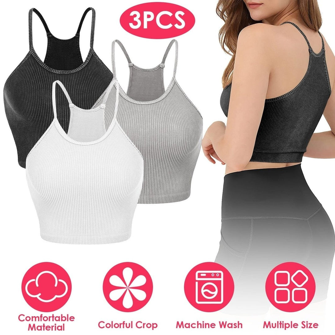 3-Pack: Women Crop Basic Tank Top Ribbed Knit Sleeveless Image 7