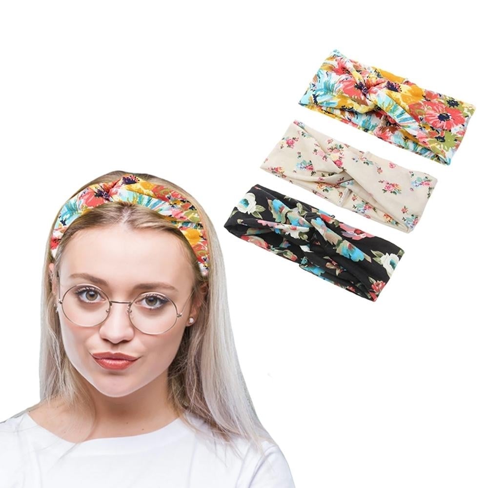 3-Pack: Womens Boho Floral Style Criss Cross Headband Image 2