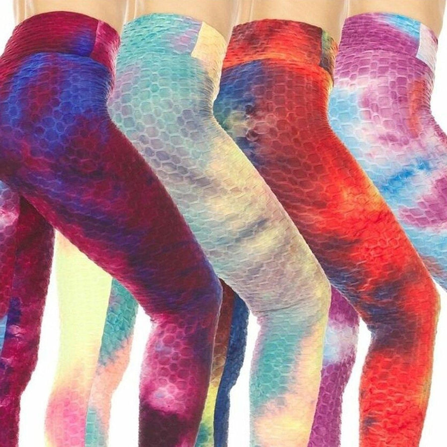 3-Pack: Womens Tie Dye Ruched High-Waist Leggings Image 1