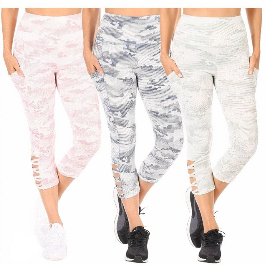 3-Pack: Womens Tummy Control Capri Leggings With Pockets Image 1