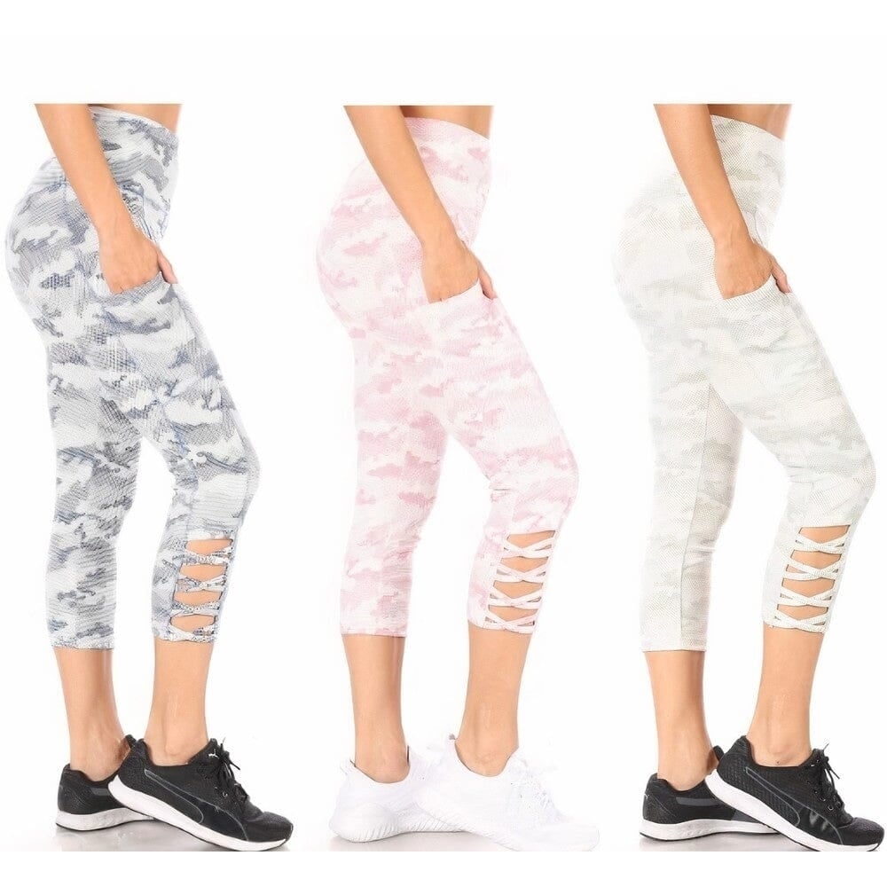 3-Pack: Womens Tummy Control Capri Leggings With Pockets Image 2