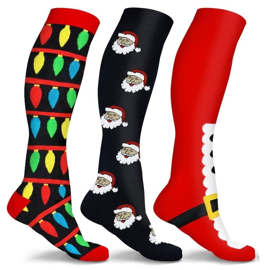 3-Pair: Holiday Knee-High Compression Socks Image 1