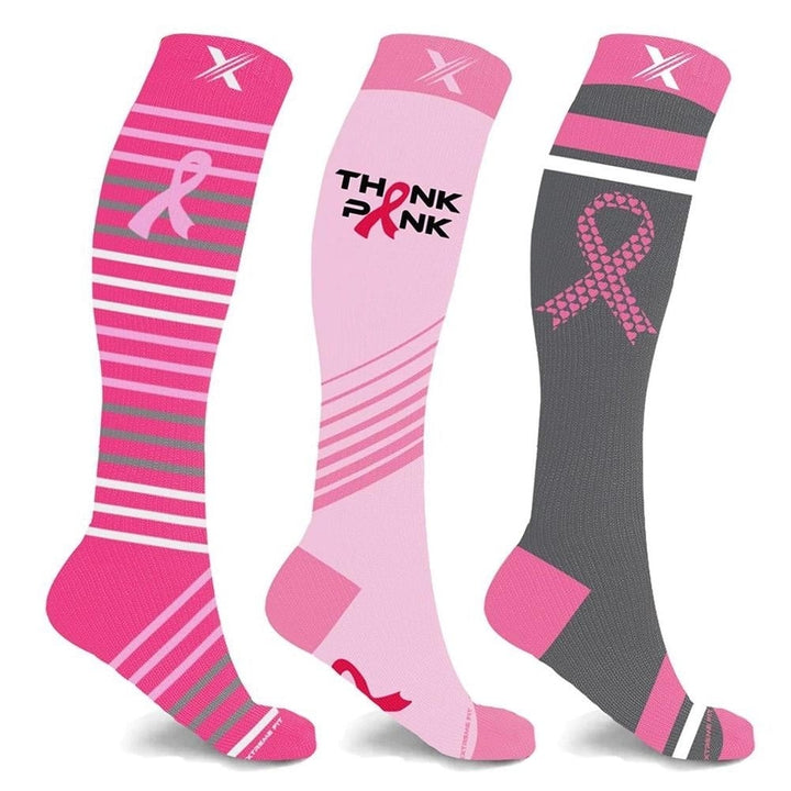 3-Pair: Breast Cancer Awareness Knee High Compression Socks Image 1