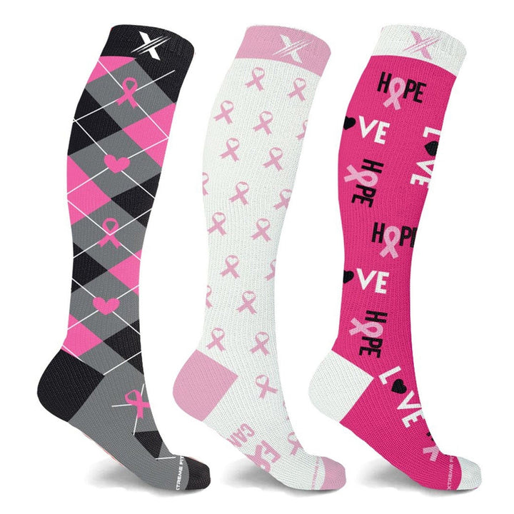 3-Pair: Breast Cancer Awareness Knee High Compression Socks Image 2