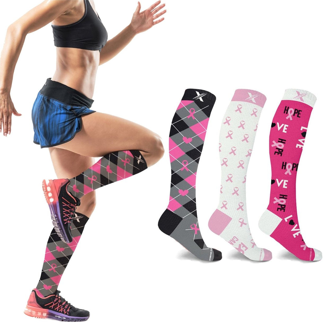 3-Pair: Breast Cancer Awareness Knee High Compression Socks Image 3