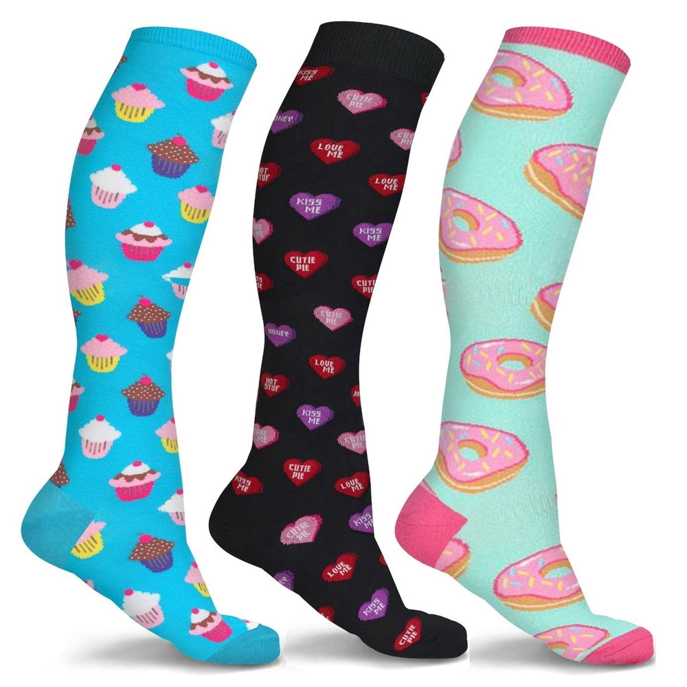 3-Pairs: DCF Unisex Fun and Patterned Knee-High Compression Socks Image 2