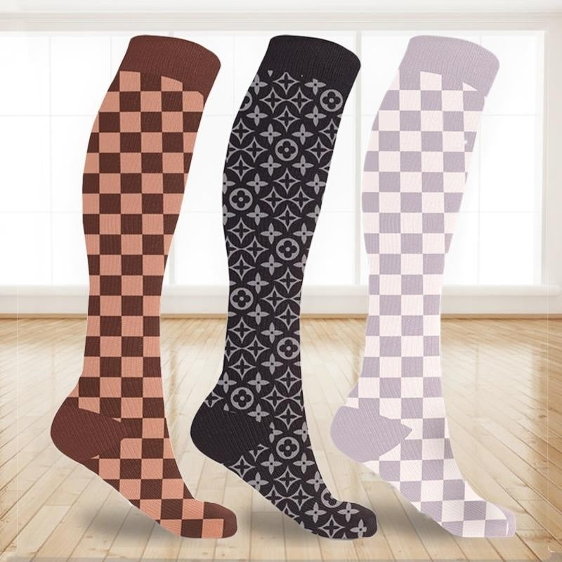 3-Pairs: Designer Inspired Knee High Compression Socks Image 1