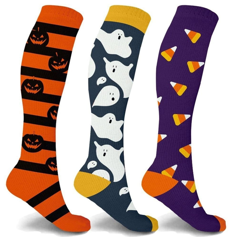 3-Pairs: Halloween Fun Knee High Compression Socks Image 1