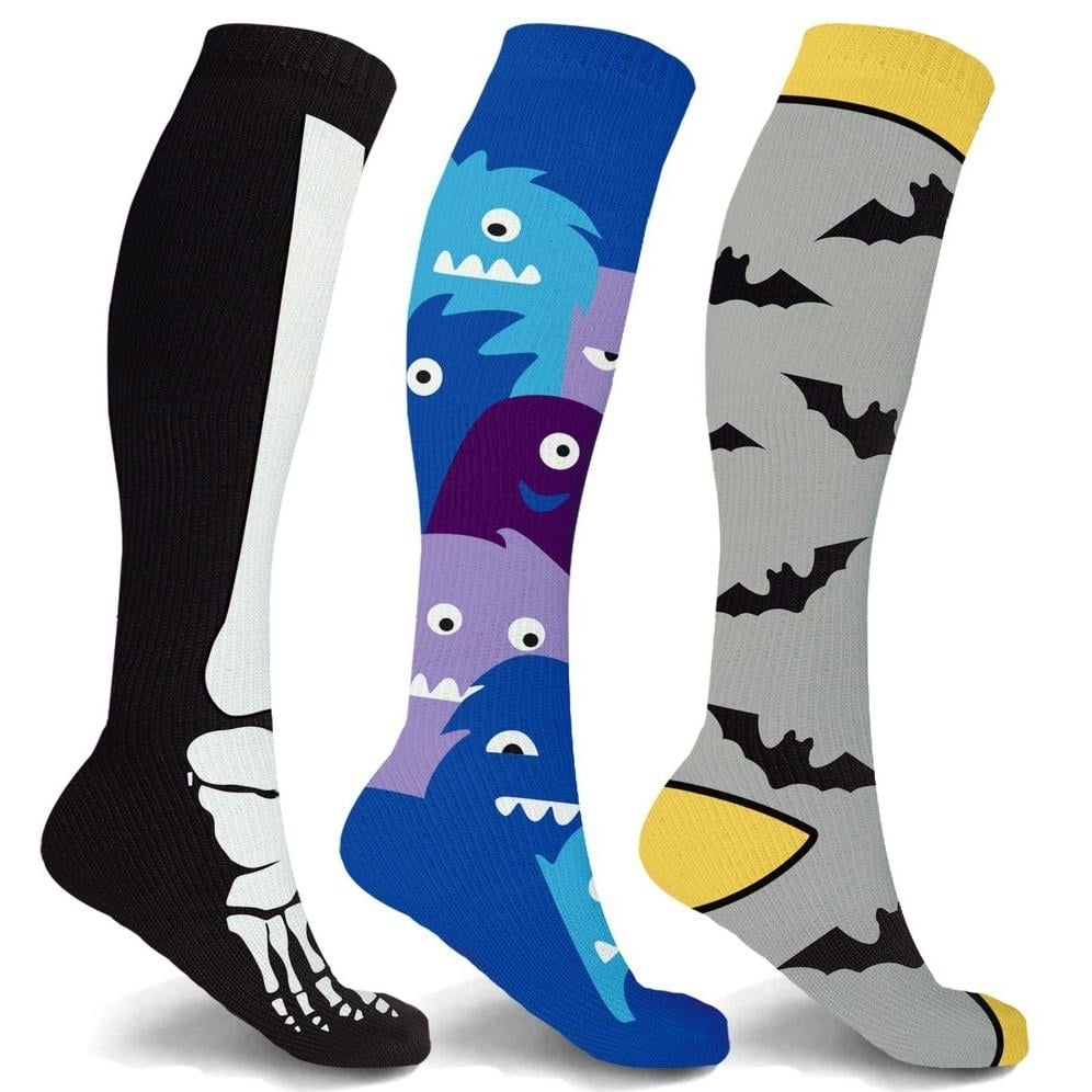 3-Pairs: Halloween Fun Knee High Compression Socks Image 2