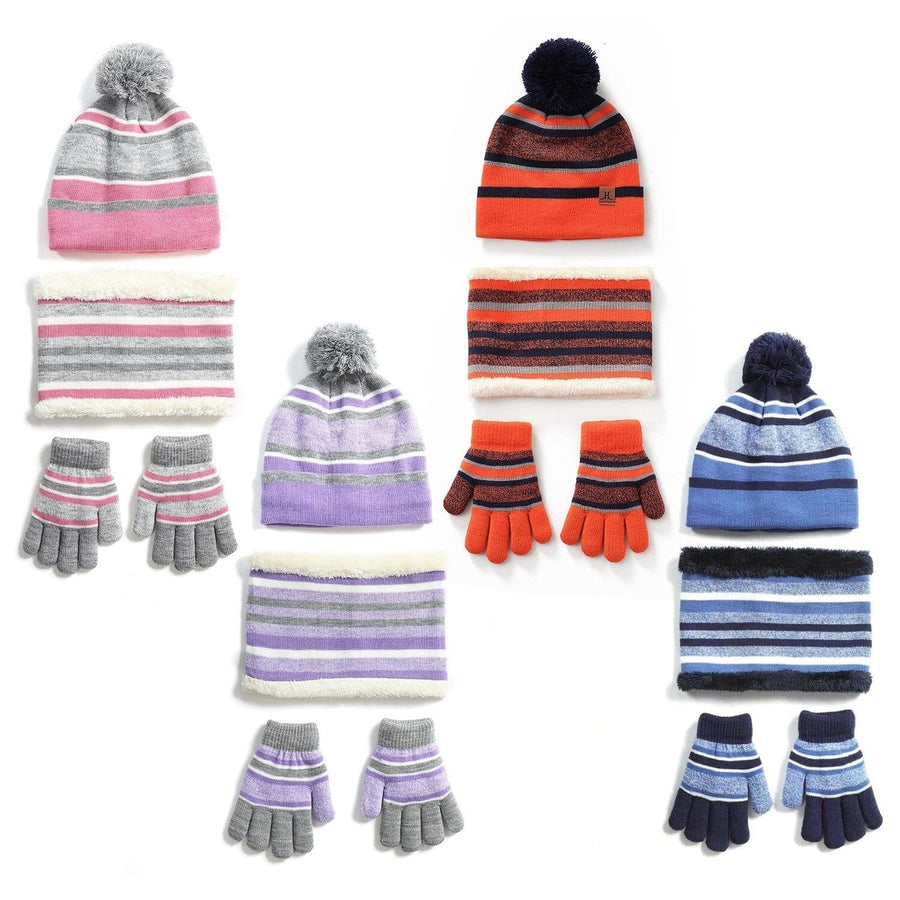 3-Piece Set: Winter Kids Knitted Warm Beanie Hat and Glove for 4-7 Years Old Image 1