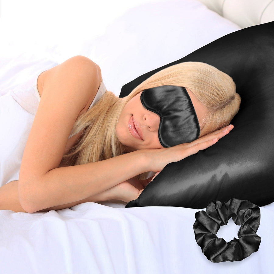 3-Piece: Super Soft Luxury Satin Facial and Hair Care Pillowcase Eye Mask and Scrunchie Image 1