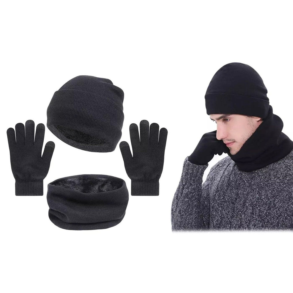 3-Piece: Winter Beanie Hat Scarf Gloves for Men Image 2