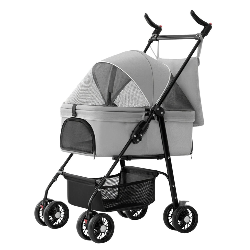 4 Wheels Pet Stroller Foldable with Removable Liner Storage Basket Image 2