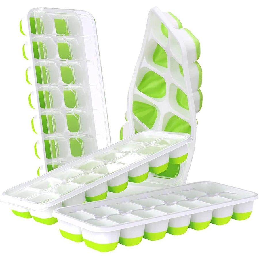 4-Pack: Easy-Release Silicone and Flexible 14-Ice Cube Trays with Spill-Resistant Removable Lid Image 1