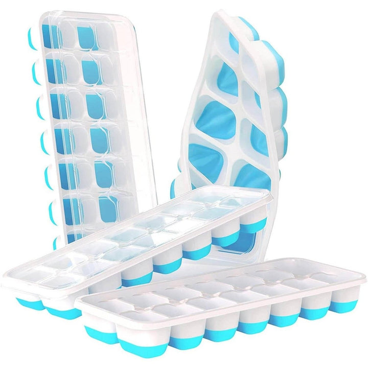 4-Pack: Easy-Release Silicone and Flexible 14-Ice Cube Trays with Spill-Resistant Removable Lid Image 2