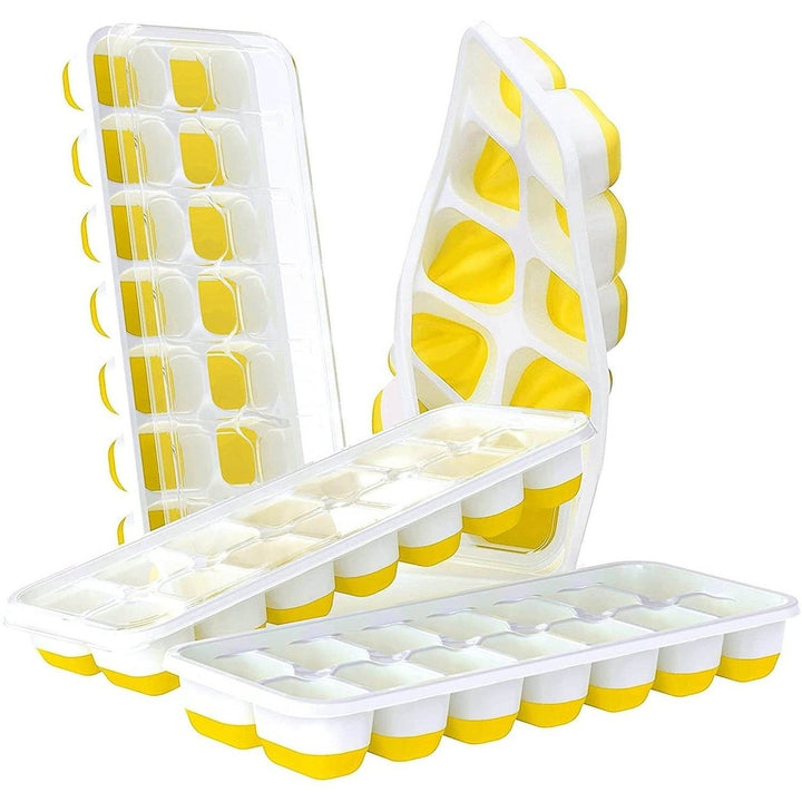 4-Pack: Easy-Release Silicone and Flexible 14-Ice Cube Trays with Spill-Resistant Removable Lid Image 3