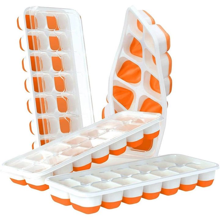 4-Pack: Easy-Release Silicone and Flexible 14-Ice Cube Trays with Spill-Resistant Removable Lid Image 4