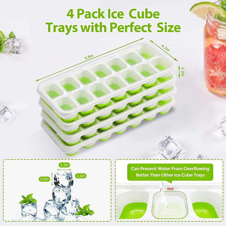 4-Pack: Easy-Release Silicone and Flexible 14-Ice Cube Trays with Spill-Resistant Removable Lid Image 4