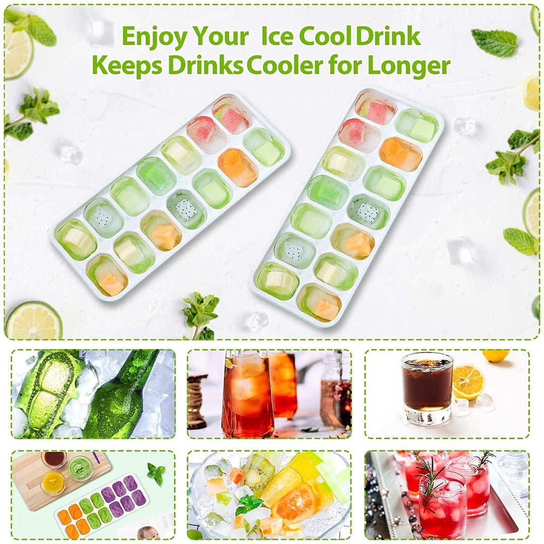 4-Pack: Easy-Release Silicone and Flexible 14-Ice Cube Trays with Spill-Resistant Removable Lid Image 6