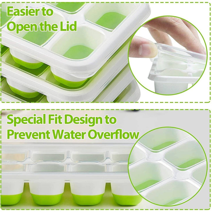 4-Pack: Easy-Release Silicone and Flexible 14-Ice Cube Trays with Spill-Resistant Removable Lid Image 8