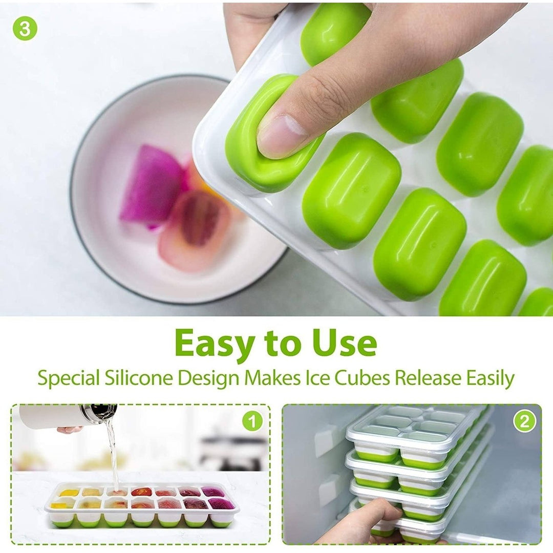 4-Pack: Easy-Release Silicone and Flexible 14-Ice Cube Trays with Spill-Resistant Removable Lid Image 9