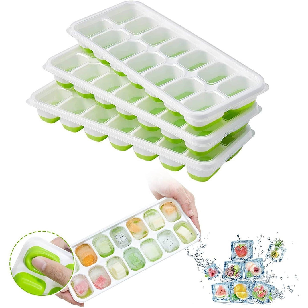 4-Pack: Easy-Release Silicone and Flexible 14-Ice Cube Trays with Spill-Resistant Removable Lid Image 12