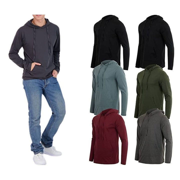 3-Pack: Mens Cotton Lightweight Pullover Hoodie with Kangaroo Pocket Image 1