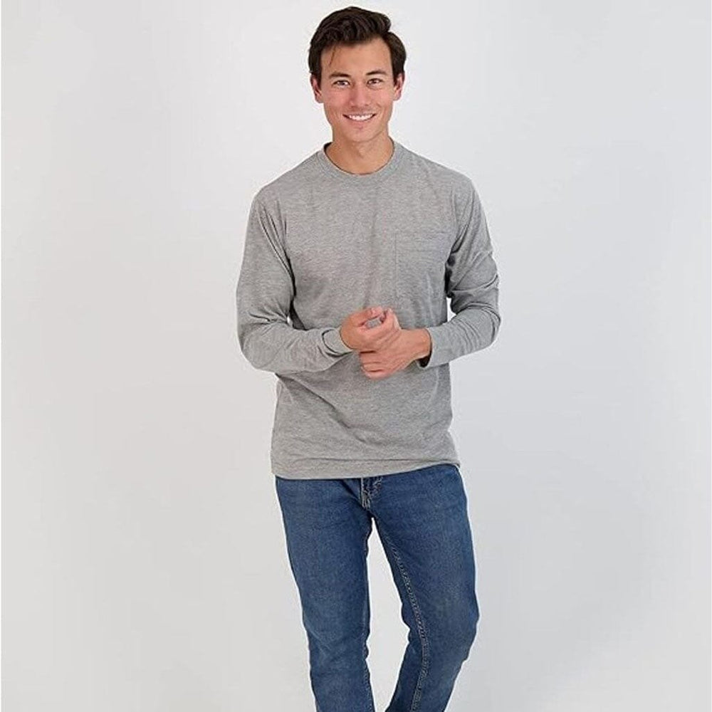 3-Pack: Mens Cotton Long Sleeve T-Shirt with Chest Pocket Image 2