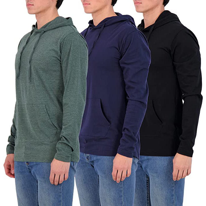 3-Pack: Mens Cotton Lightweight Pullover Hoodies With Pocket Image 1