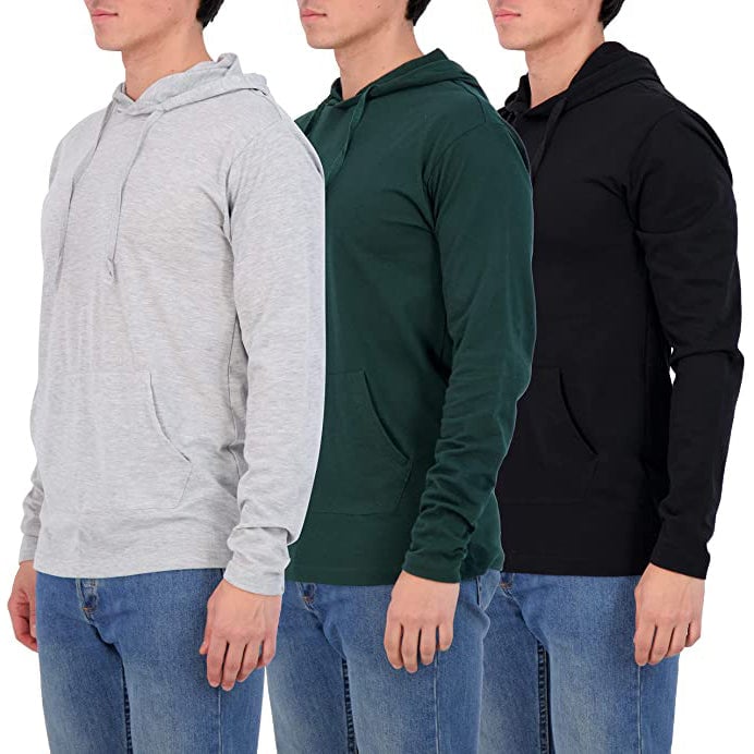 3-Pack: Mens Cotton Lightweight Pullover Hoodies With Pocket Image 2