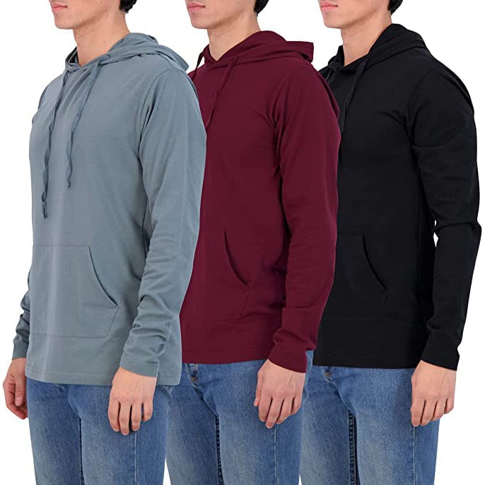 3-Pack: Mens Cotton Lightweight Pullover Hoodies With Pocket Image 3