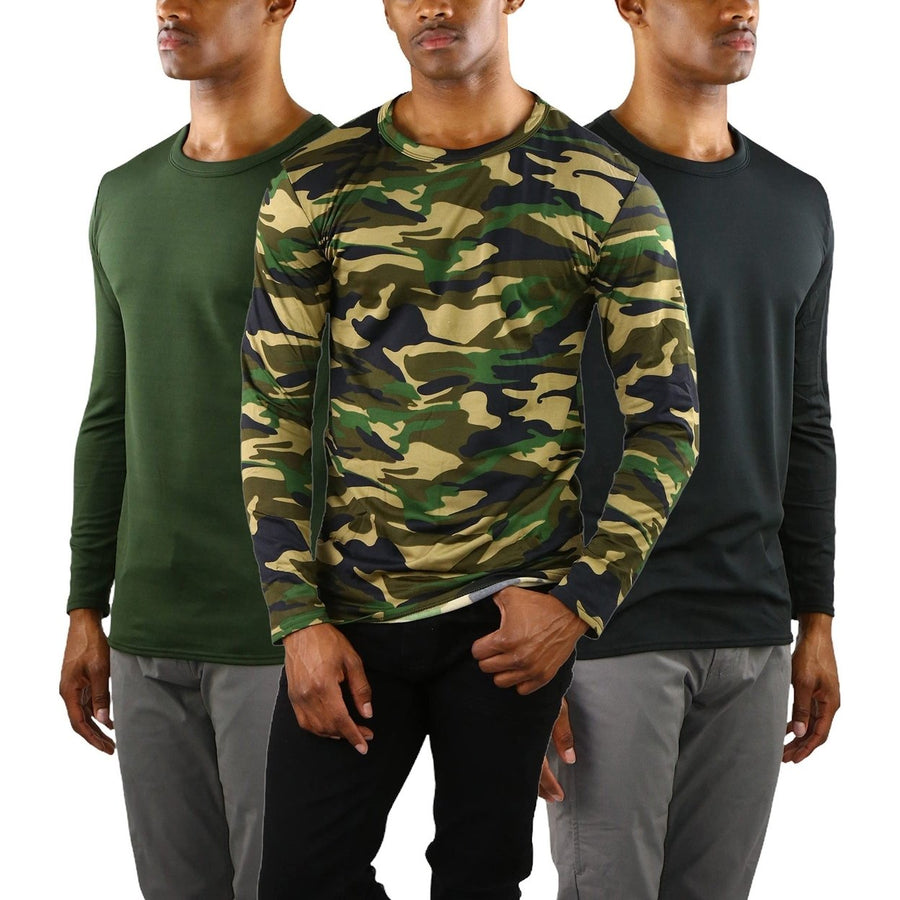 3-Pack: Mens Premium Fleece Lined Microfiber Thermal Long Sleeve Crewneck Shirt Top Image 1