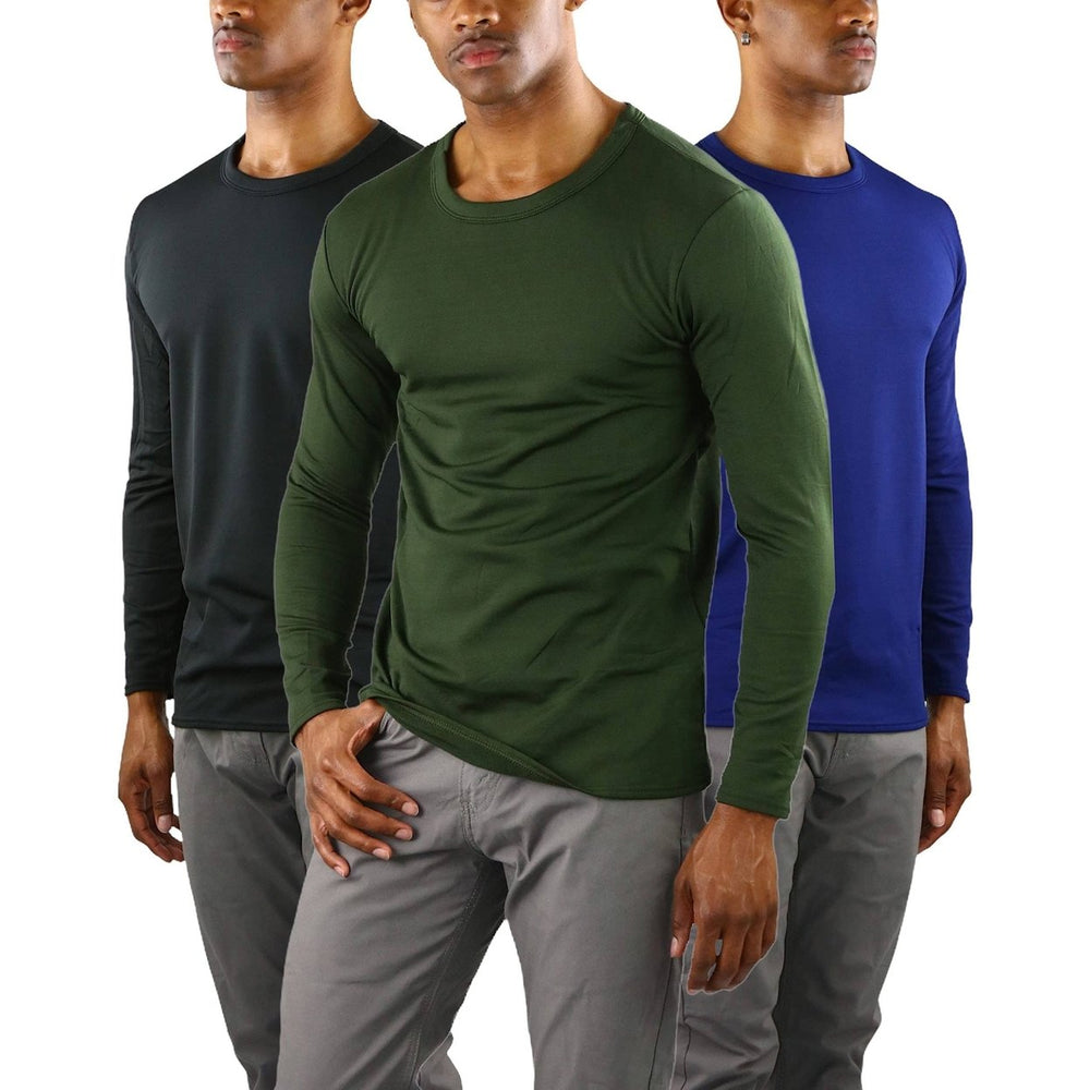 3-Pack: Mens Premium Fleece Lined Microfiber Thermal Long Sleeve Crewneck Shirt Top Image 2