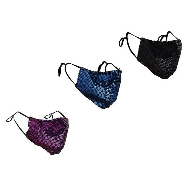 3-Pack: Reusable Washable Fitted Sequin Mask Image 1