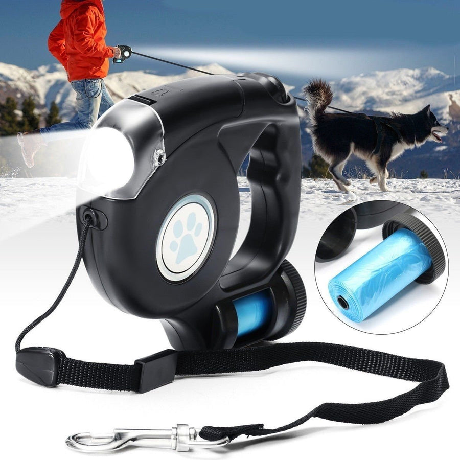 4.5M LED Flashlight Extendable Retractable Pet Dog Leash Lead with Garbage Bag Image 1