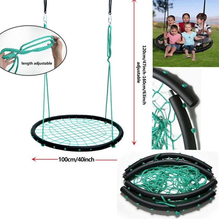 40" Disc Swings Seat Flying Saucer Tree Rope Web Net Image 11