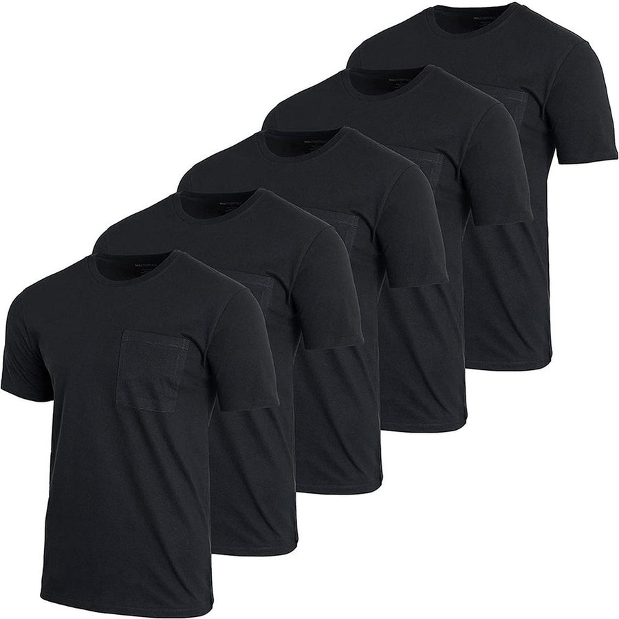 5-Pack: Mens Cotton Crew Neck Pocket T-Shirts Image 1