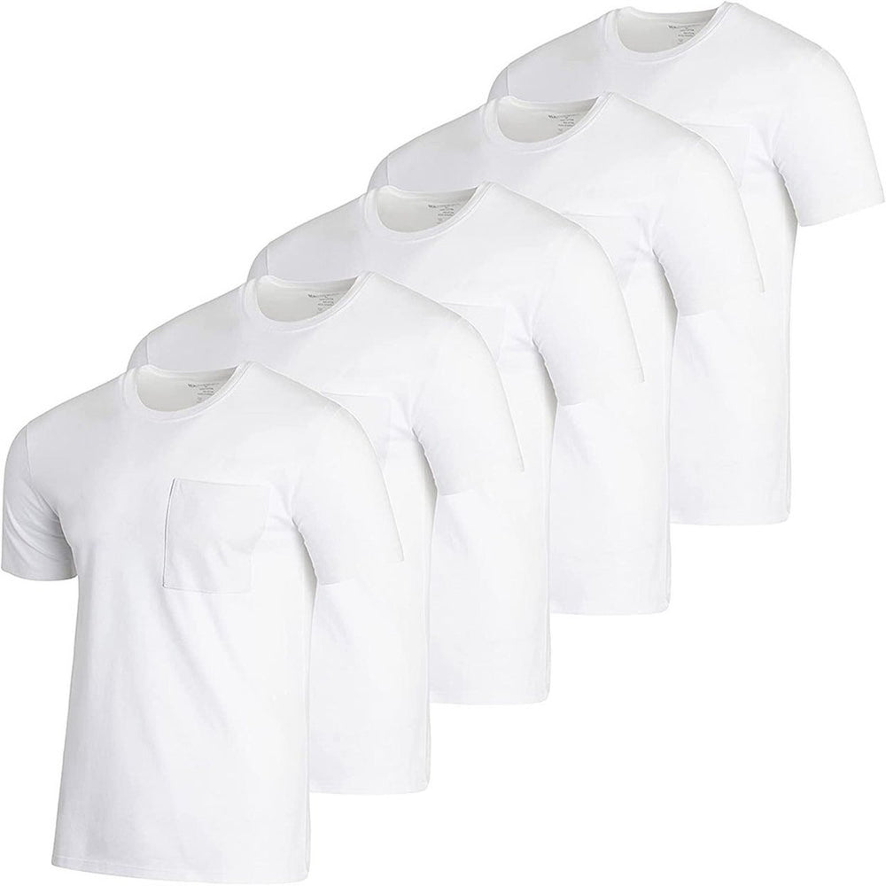 5-Pack: Mens Cotton Crew Neck Pocket T-Shirts Image 2