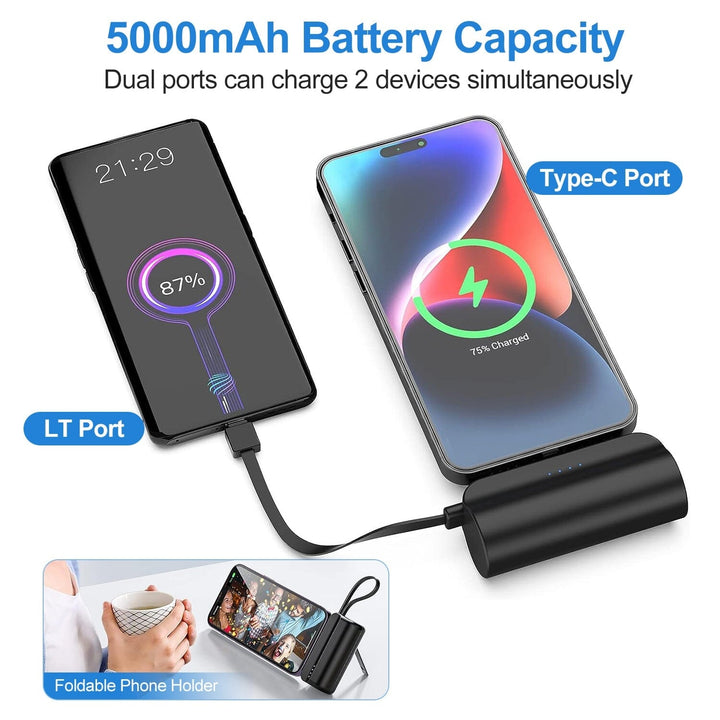 5000mAh Portable Phone Charger Built-in Type C Cable Dual Output Image 8