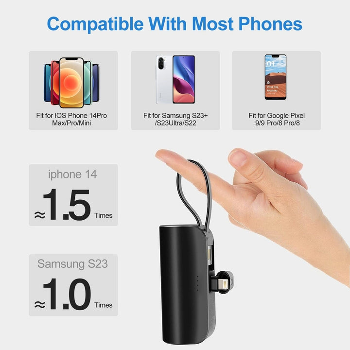 5000mAh Portable Phone Charger Built-in Type C Cable Dual Output Image 9