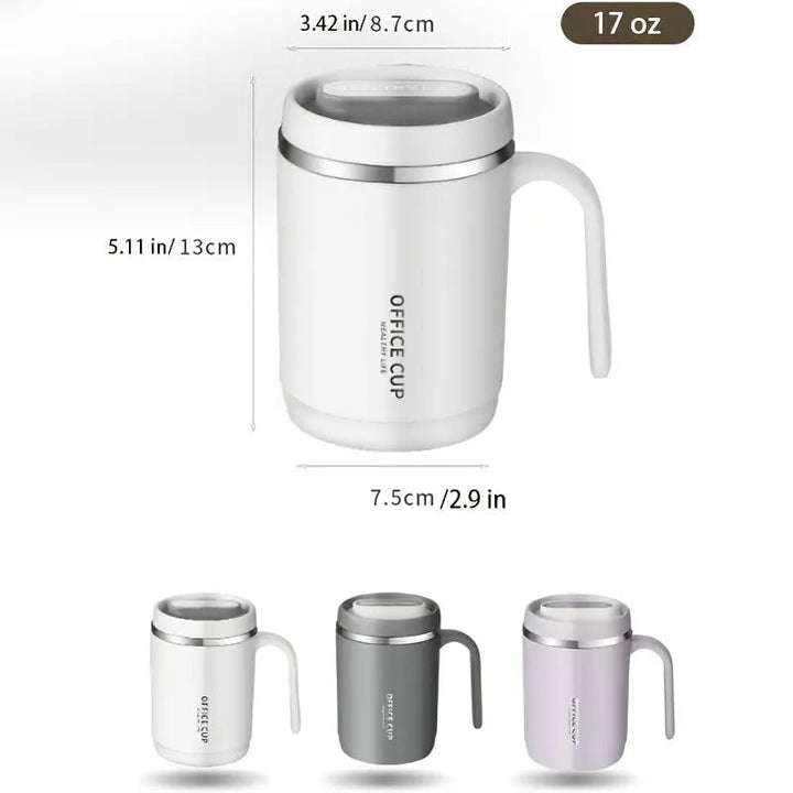 500ml Water Cup with Cover Sealing Silicone Ring Double-layer Leak-proof Drink Water Handle Stainless Coffee Insulated Image 7