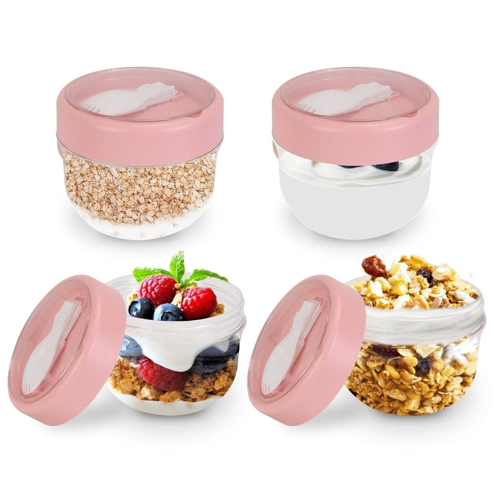 4-Piece: 20 Oz Oat Containers with Lids and Folding Spoons Image 2